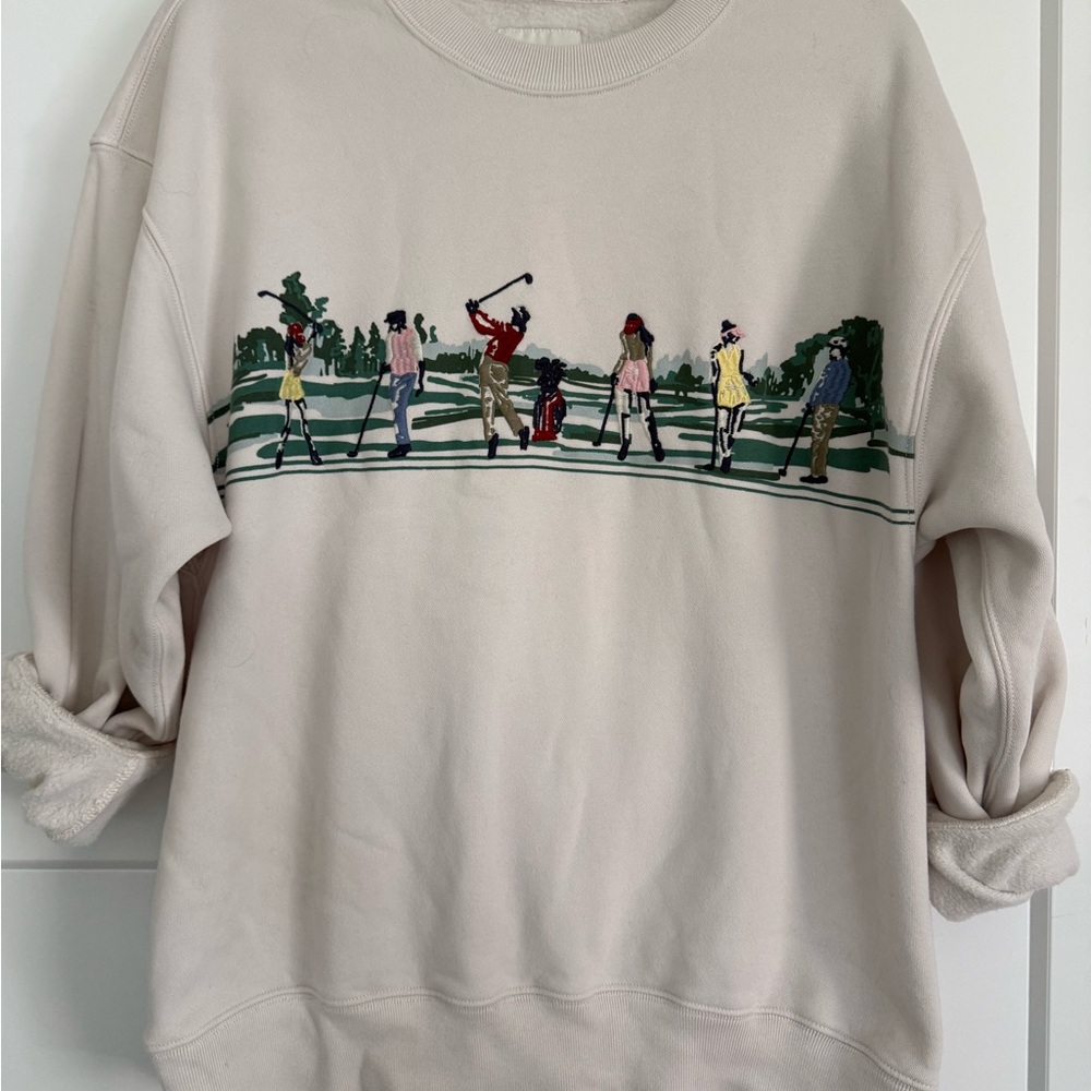 A&F Embroidered Golf Scene Crewneck Sweatshirt - Cream